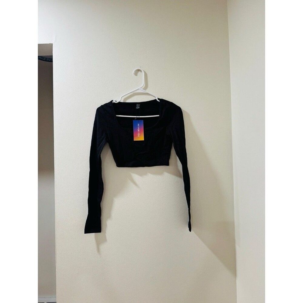 SHEIN Women's Size Small Long Sleeve Black Crop Top Shirt